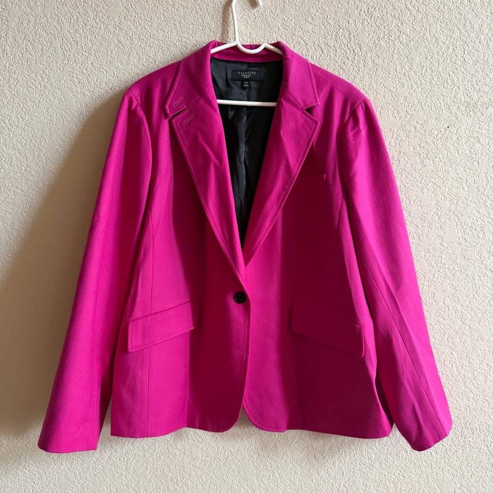 Talbots Woman Plus Size 24W Pink Wool One Button Blazer Jacket Black Lining